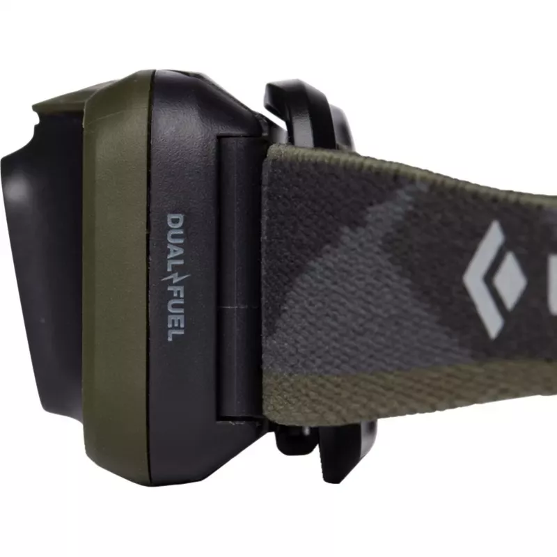 Black Diamond Spot 400 nero, torcia frontale con fascia color oliva
