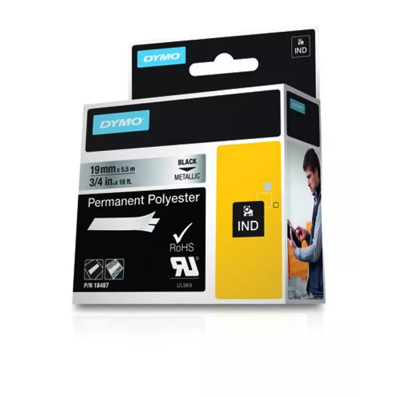 DYMO 19 mm RHINO Permanent Polyester - nero su grigio - poliestere - D1 - Belgio - box (S0718200)