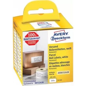 Avery Zweckform ASS0722430 etichette per spedizione/indirizzi, 54 x 101 mm, bianco, 110 etichette per rotolo