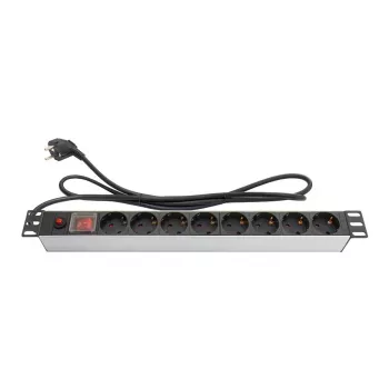 Ciabatta 48,30cm (19), 1HE, spina Schuko su 8x presa Schuko, ÜSS, interruttore, profilo in alluminio, Good Connections® (GC-N0087)