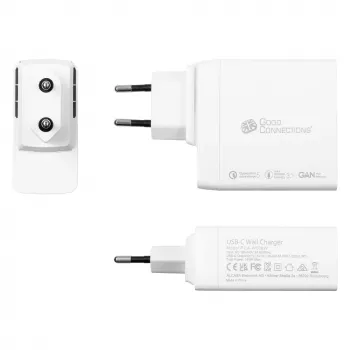 Good Connections GC caricabatterie rapido USB 140W tecnologia GaN, 2x USB-C, PD 3.1, QC 5.0, PPS bianco -• caricabatterie rapido USB 140W• per smartphone