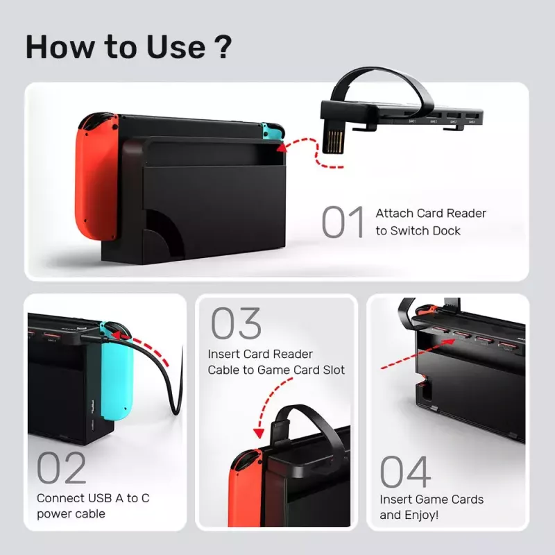 Unitek G1002D lettore di schede di gioco a 4 slot per Nintendo Switch