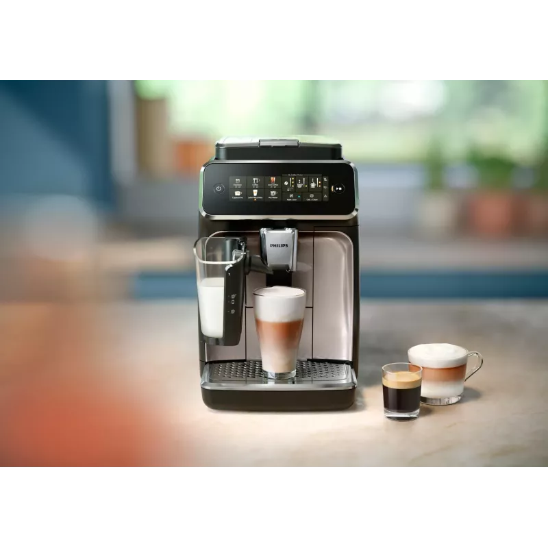 Macchina per espresso Philips EP3343/90 – automatica, 2 tazze, 15 bar, macinacaffè in ceramica, contenitore chicchi 275 g, serbatoio latte, display touch TFT
