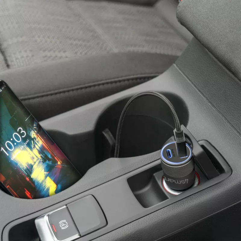 4smarts Rapid+ - alimentatore da auto - 27 Watt - 3 A - QC 3.0, PD - 2 porte di uscita (USB, USB-C a 24 pin)