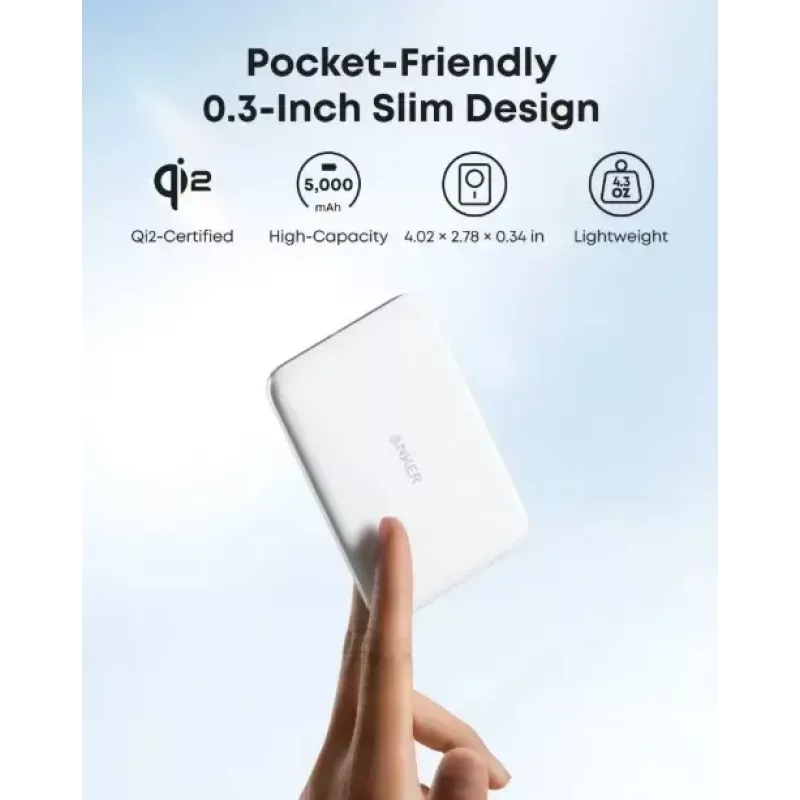 Caricabatterie portatile Anker A1665H21 5000mAh sottile bianco