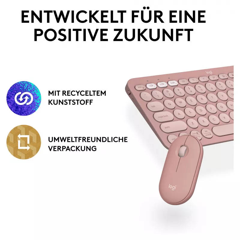 Logitech Pebble 2 Combo tastiera mouse con Universal RF Wireless + Bluetooth QWERTZ tedesco rosa (920-012205)