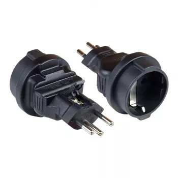 Adattatore di rete connettore di rete svizzero (SEV1011, dritto) a presa Schuko tipo F, SEV, nero, Good Connections® (PA-6002S)
