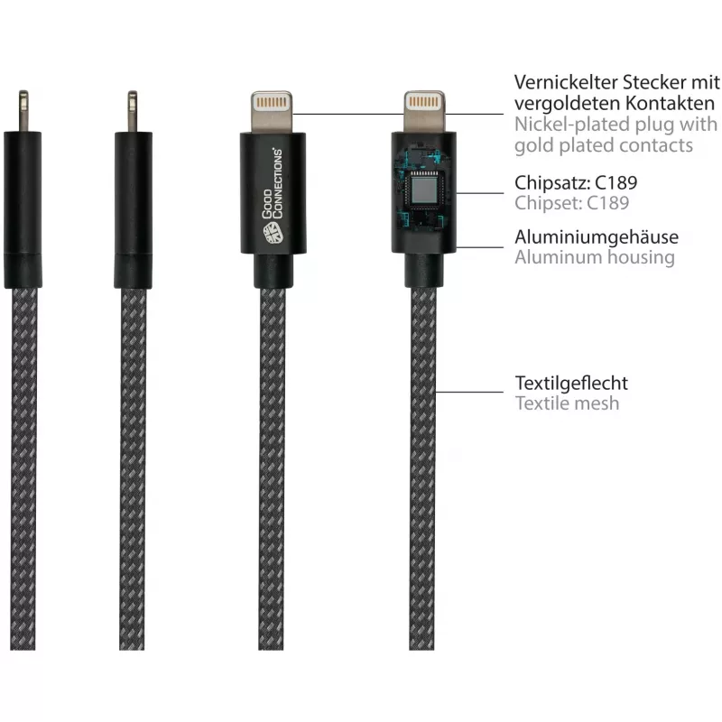 Good Connections Cavo USB 2.0 di ricarica e dati per iPhone/iPad/iPod USB-A maschio a Lightning - Il cavo di alta qualità e ufficialmente certificato da Apple