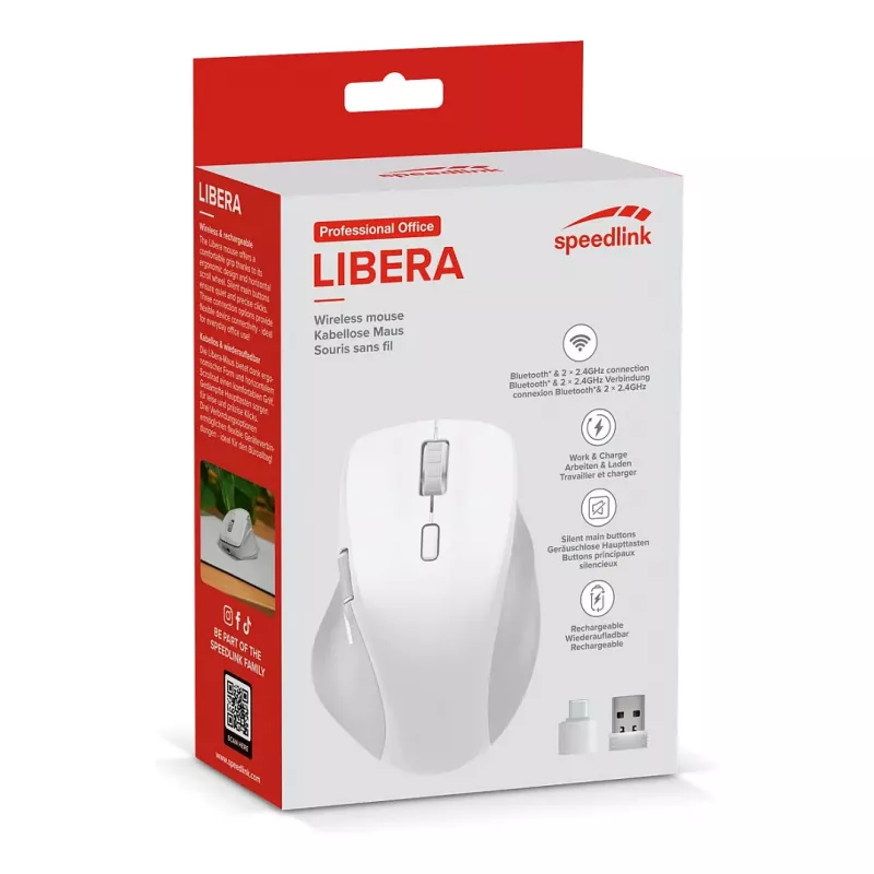 Speedlink LIBERA Mouse Bluetooth silenzioso wireless ricaricabile bianco