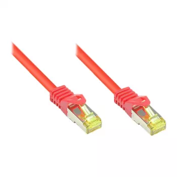 Cavo patch RJ45 con cavo grezzo Cat.7 e protezione leva di sgancio (RNS®), S/FTP, PiMF, halogenfrei, 600 MHz, OFC, rosso, 30 m, Good Connections® (8070R-300R)