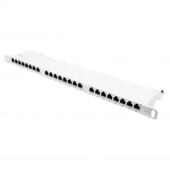 Patch panel 48,30 cm (19) Cat. 6, 24 porte, 0,5 U, STP schermato, apertura senza attrezzi, bianco puro (RAL9010), Goo (GC-N0137)