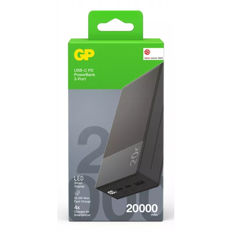GP Battery GP PowerBank M2+ 20C 20000mAh 2xUSB-C/1xUSB-A nero indicatore LED (GPPBM20CGYMSR287)