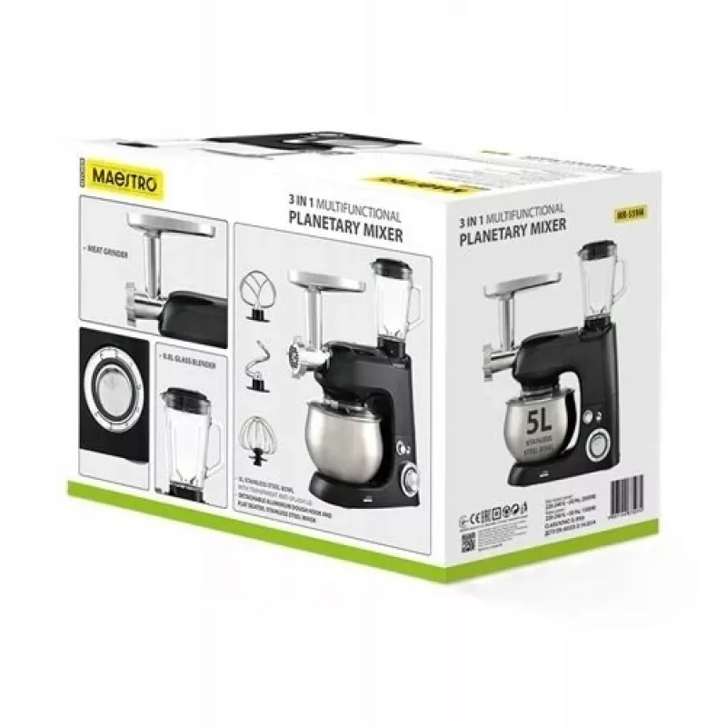 Robot da cucina planetario Maestro MR-559-M 3 in 1, 2000 W, robot da cucina multifunzione