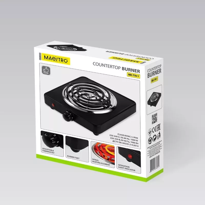 Piano cottura elettrico a un fuoco Maestro MR-770-1 1000W – piastra elettrica portatile compatta