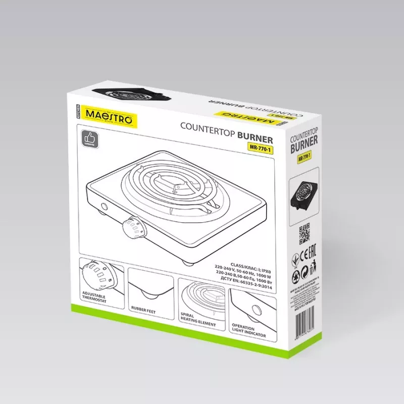 Piano cottura elettrico a un fuoco Maestro MR-770-1 1000W – piastra elettrica portatile compatta
