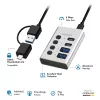 Hub USB 3.2 Gen 1, 4 porte, USB-A/C, interruttore on/off
