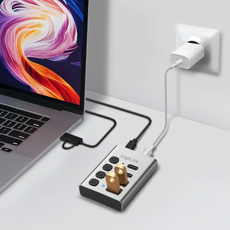 Hub USB 3.2 Gen 1, 4 porte, USB-A/C, interruttore on/off