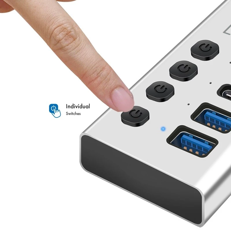 Hub USB 3.2 Gen 1, 4 porte, USB-A/C, interruttore on/off