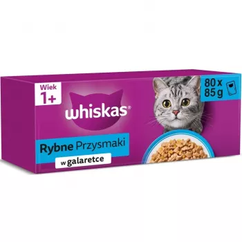 Cibo umido per gatti in bustine Whiskas Rybne przysmaki w galaretce 80 x 85 g — pesce in gelatina