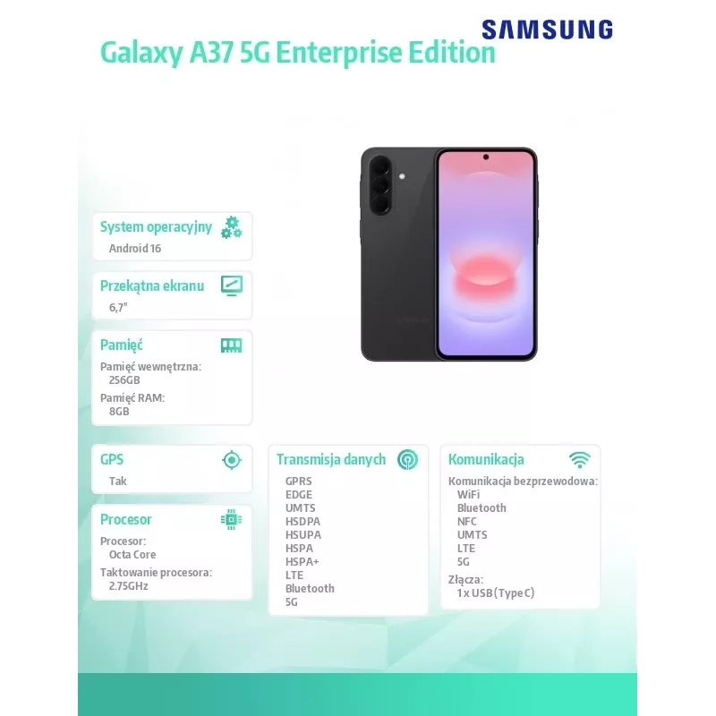 Smartphone Galaxy A37 5G 8/256GB Enterprise Edition nero