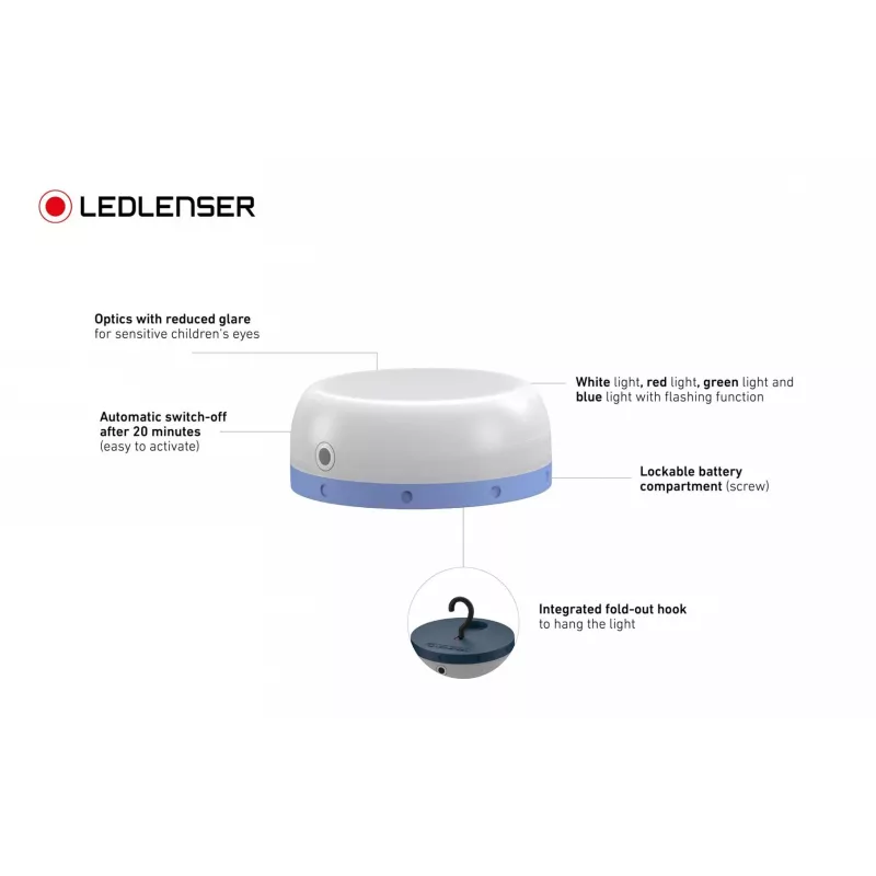 Lanterna da campeggio a batteria Ledlenser Kidcamp6 — LED RGB, 60 lm, AAA, corpo in ABS, 95 g