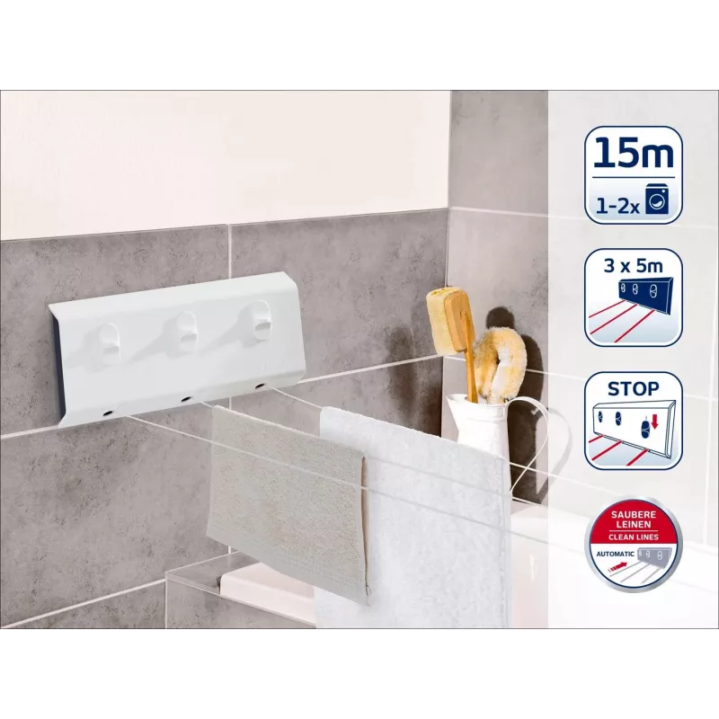Leifheit Rollfix Triple 150 Longline Stendibiancheria da parete (83107)