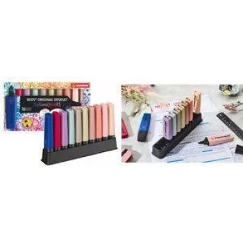 Evidenziatore Stabilo BOSS Original NatureCOLORS set da tavolo 10 colori, supporto in plastica nero, punta a scalpello, 1 pezzo