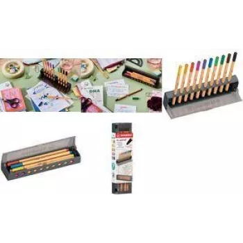 Penne fineliner Stabilo point 88 set click da 10 colori con astuccio in plastica e sottomano da scrivania (modello 8810‑5)