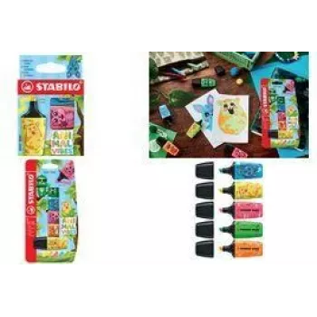 Stabilo BOSS MINI Animal Vibes Set di evidenziatori, punta a scalpello 2-5 mm, 5 pz, colori assortiti