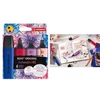 Evidenziatori Stabilo BOSS Nature Colors Wildflower Edition, set da 4 pezzi, punta a scalpello 2–5 mm, tempo di apertura capillare