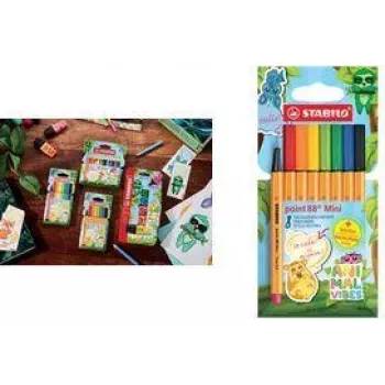 Penne fineliner Stabilo point 88 Mini Animal Vibes set, 8 colori, punta metallica 0,4 mm, cappuccio ventilato