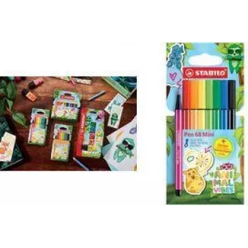 Pennarelli Stabilo Pen 68 Mini Animal Vibes 8 pezzi, spessore tratto 1,0 mm, inchiostro a base d'acqua inodore