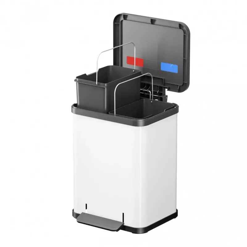 Pattumiera rettangolare in acciaio Hailo Öko duo Plus M 18 L, bianco