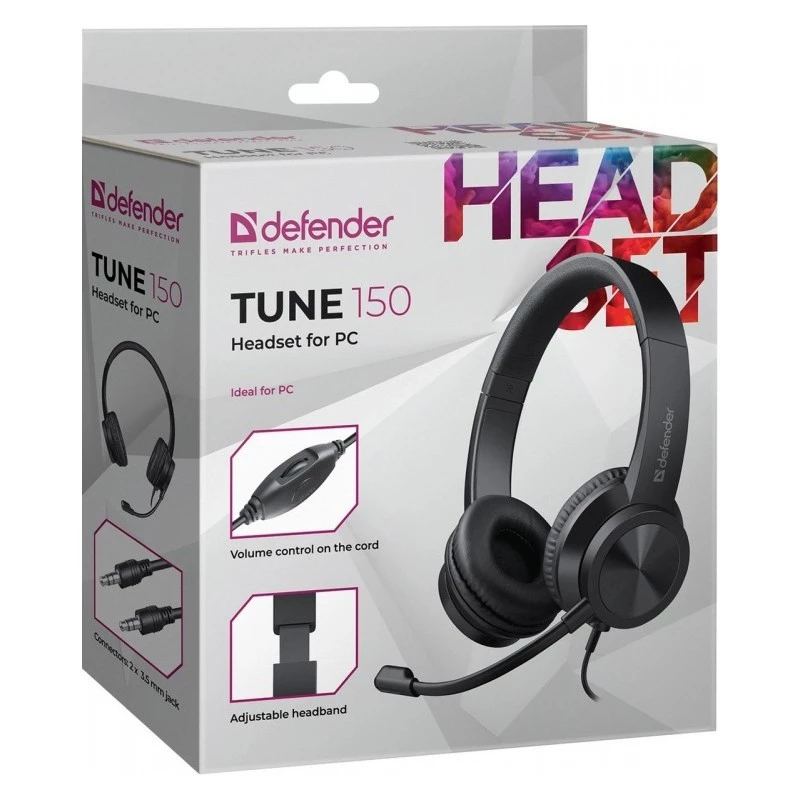 Cuffie con cavo e microfono DEFENDER tune 150 – nero, headset stereo con cavo