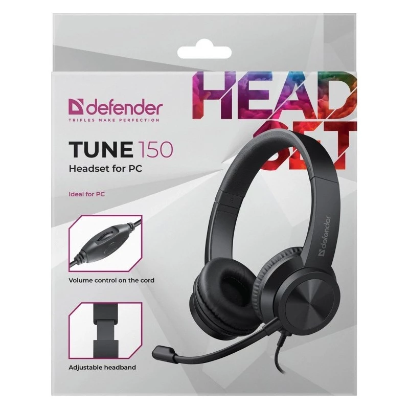 Cuffie con cavo e microfono DEFENDER tune 150 – nero, headset stereo con cavo