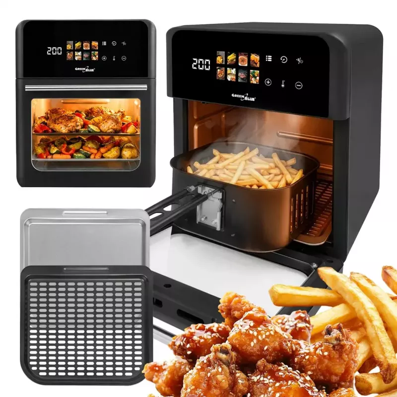 Friggitrice ad aria GreenBlue GB950 1800W, capacità 10 l, 8 programmi, pannello touch, timer, nero