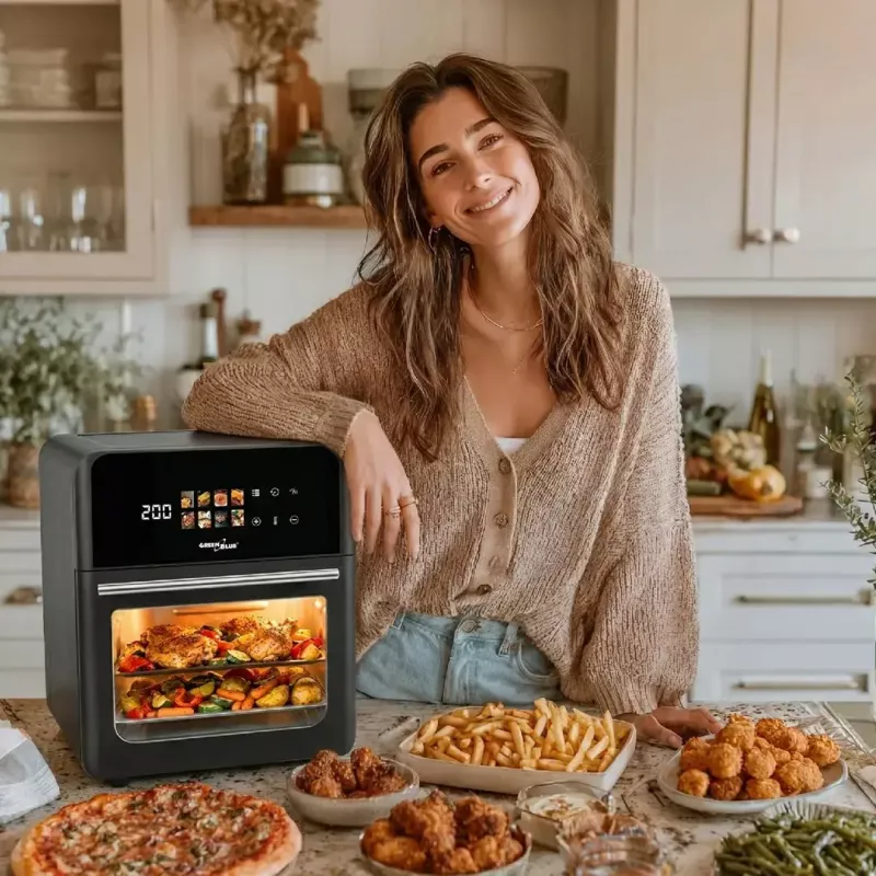 Friggitrice ad aria GreenBlue GB950 1800W, capacità 10 l, 8 programmi, pannello touch, timer, nero