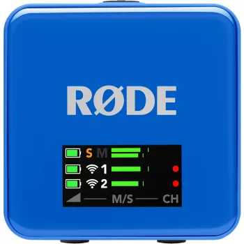 Microfono Rode Wireless Go III blu — sistema lavalier wireless compatto