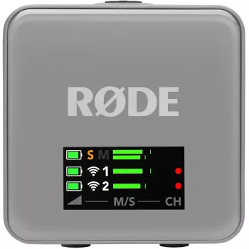 Microfono wireless Rode Wireless GO III grigio — design compatto, batteria ricaricabile integrata