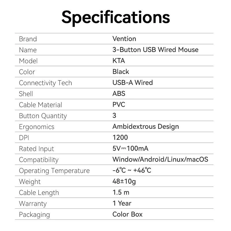 Mouse USB ottico nero/kit Vention