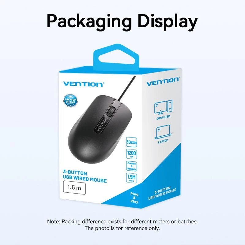 Mouse USB ottico nero/kit Vention