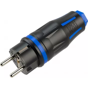 BACHMANN spina con contatto di protezione Profi CEE7/7, gommata, IP54, nero / blu (BM0017347)