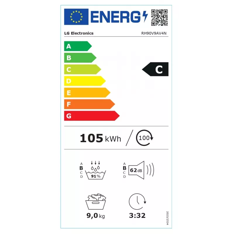 LG RH90V9AV4N, pompa di calore, 9 kg, profondità 66 cm - asciugatrice