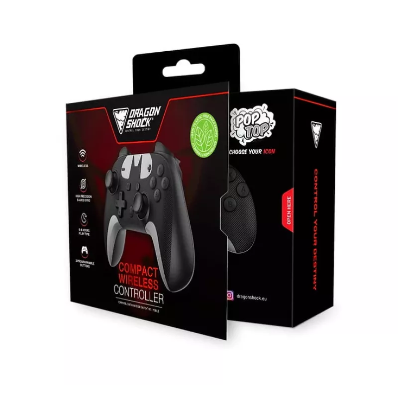 DragonShock PopTop Compact, gamepad, Nintendo Switch, pulsante Indietro, D-Pad, pulsante Home, tasto Reset, wireless, Bluetooth, USB Type-C