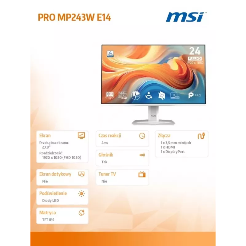 Monitor PRO MP243W E14 23,8 pollici LED/FHD/piatto/144Hz/bianco