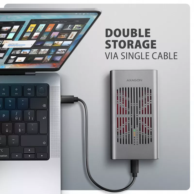 Case esterno AXAGON EEM2-20GD USB-C 20 Gbps per due SSD M.2 NVMe con clonazione hardware