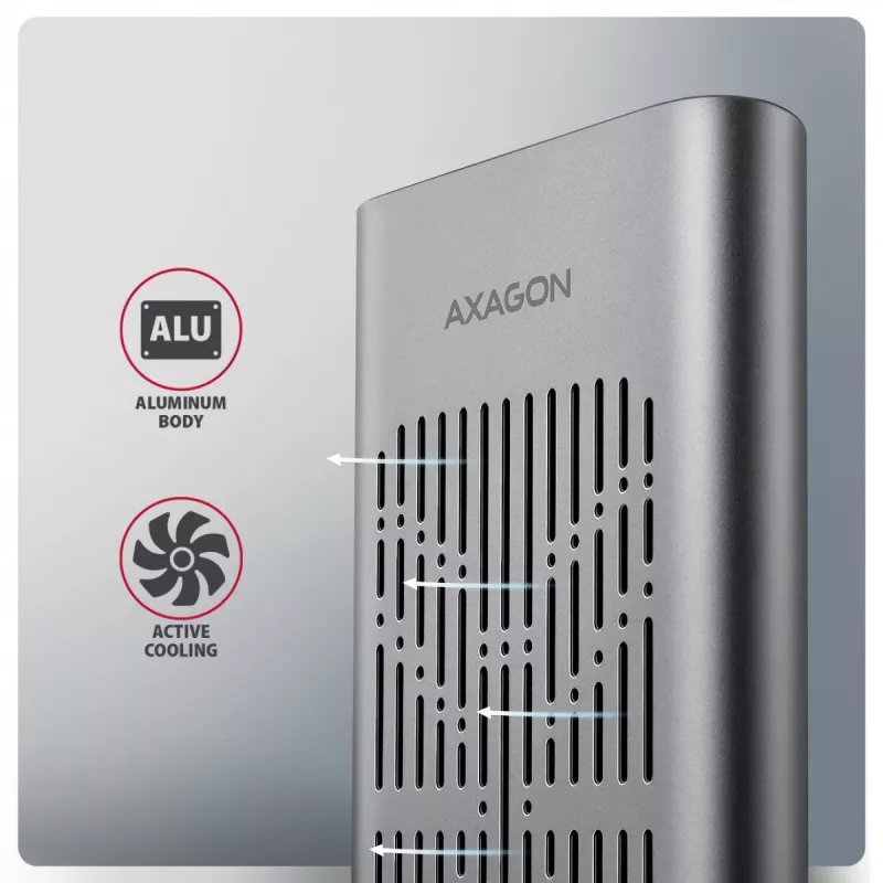 Case esterno AXAGON EEM2-20GD USB-C 20 Gbps per due SSD M.2 NVMe con clonazione hardware