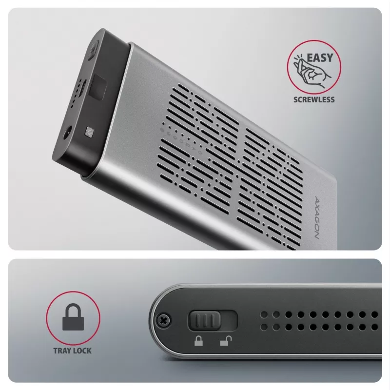 Case esterno AXAGON EEM2-20GD USB-C 20 Gbps per due SSD M.2 NVMe con clonazione hardware