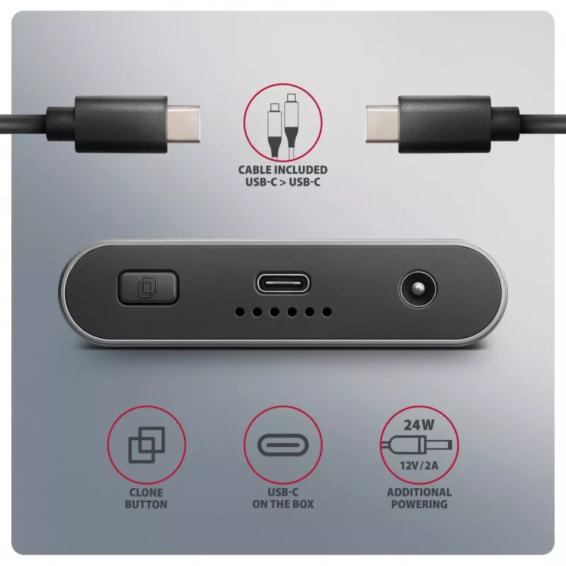 Case esterno AXAGON EEM2-20GD USB-C 20 Gbps per due SSD M.2 NVMe con clonazione hardware