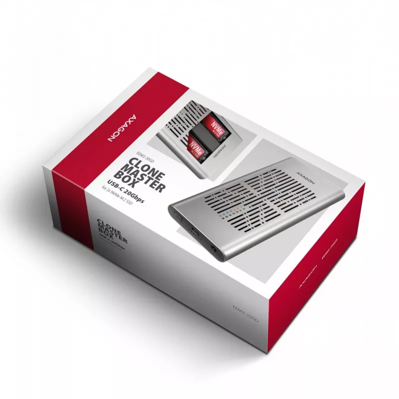 Case esterno AXAGON EEM2-20GD USB-C 20 Gbps per due SSD M.2 NVMe con clonazione hardware
